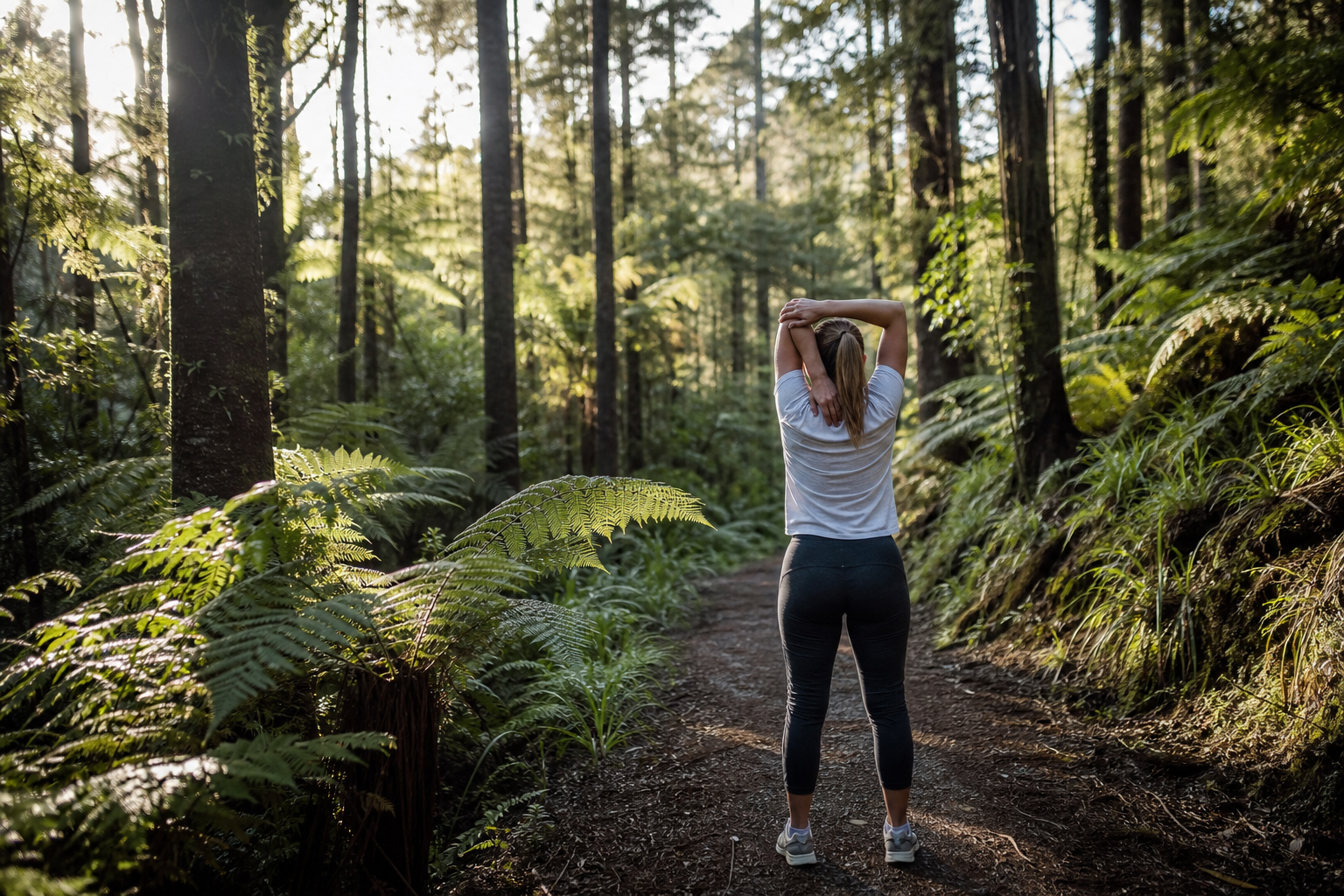 Forest trail recovery walk in New Zealand bush